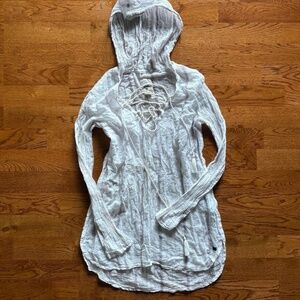 BILLABONG Beach hooded swim cover up Tunic White Striped small Kaftan Womens